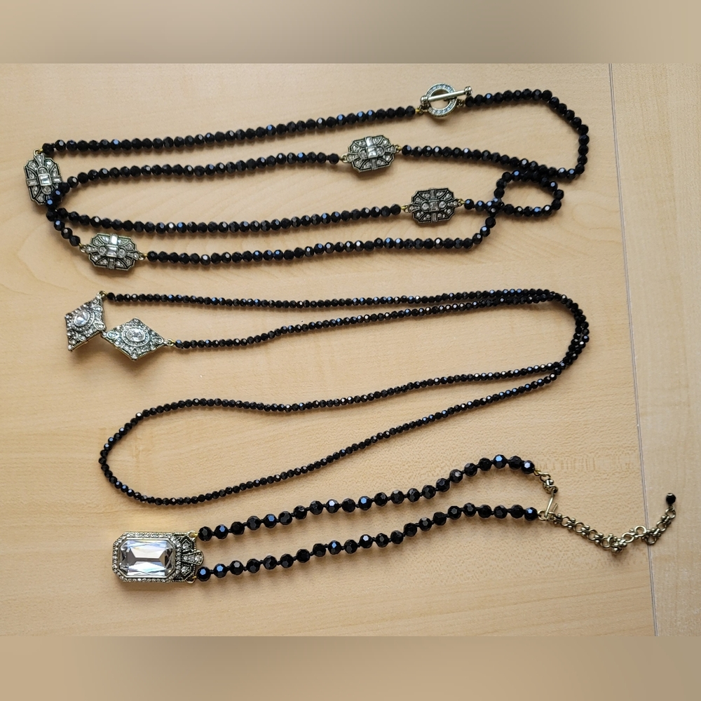 Heidi Daus Three-Piece Art Deco Style Black Necklace Set